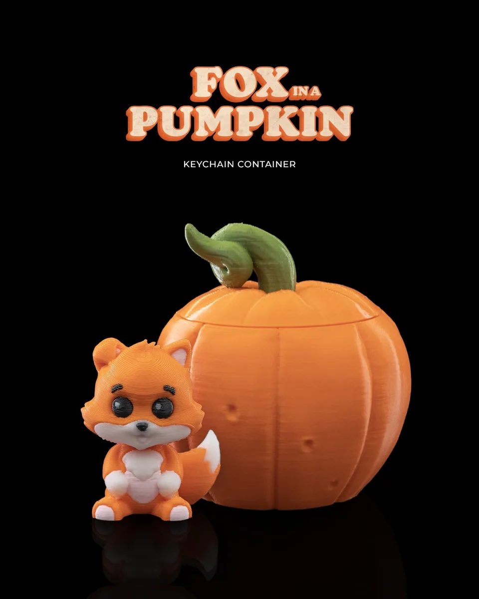 Fox in a Pumpkin Keychain Container