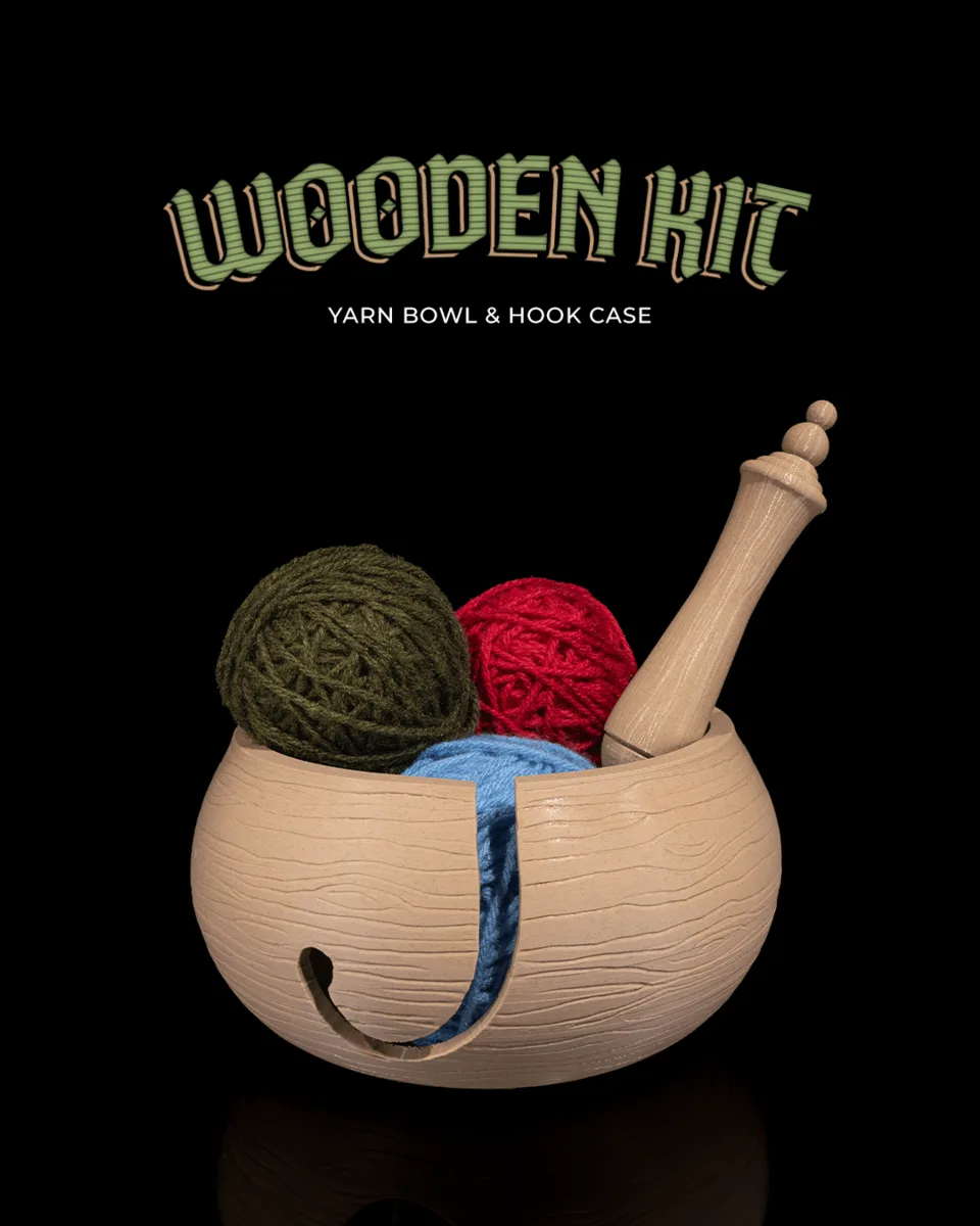 Wooden Kit Yarn Bowl and Hook Case