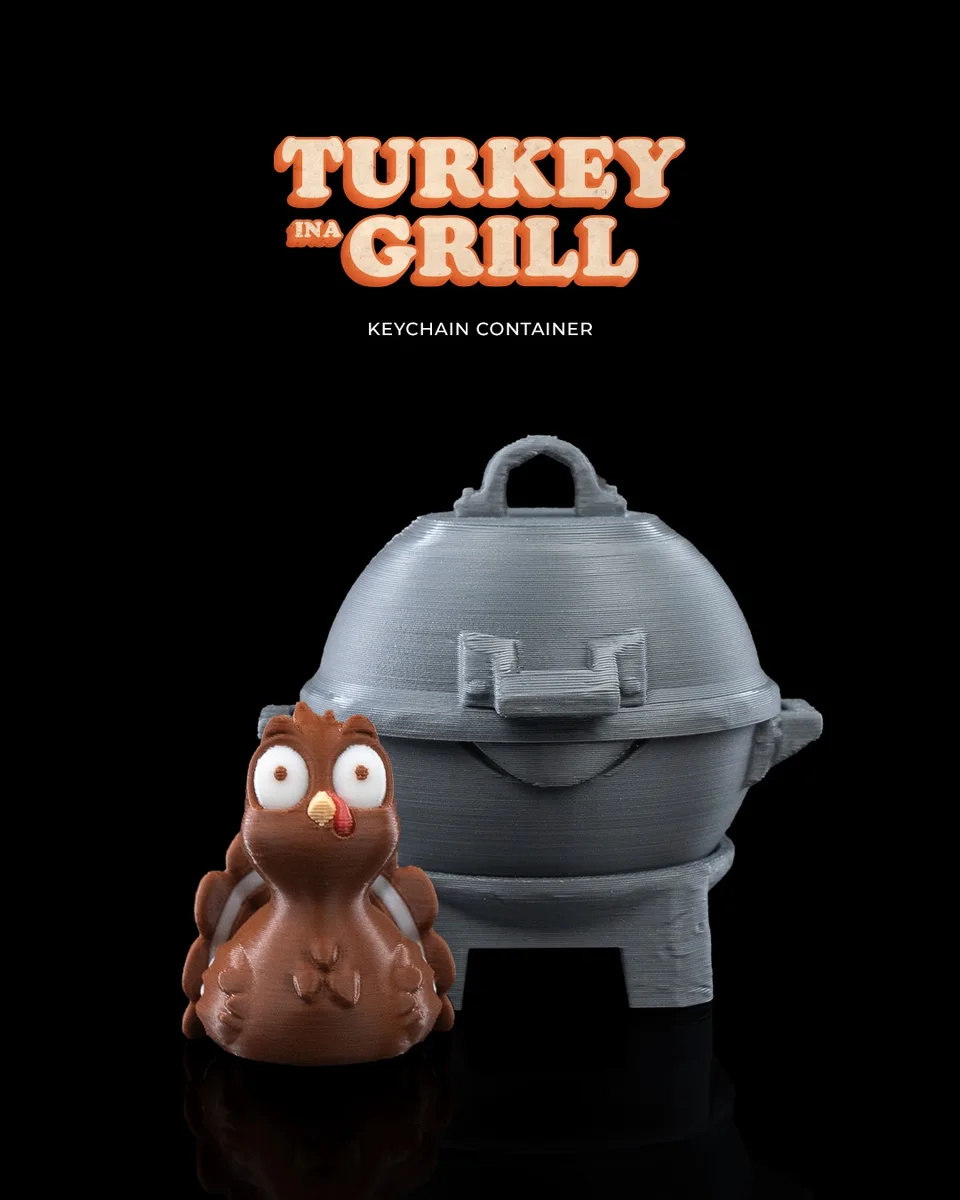Turkey in a Grill Keychain Container